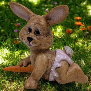 Vintage Cute‎ Bunny Rabbit Painting Carrot Ceramic Figure 6x4.5"